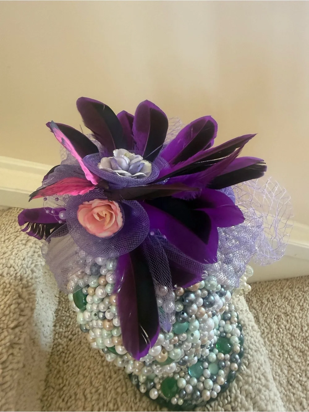 Purple Floral Feather Fascinator Headpiece - Women Accessories